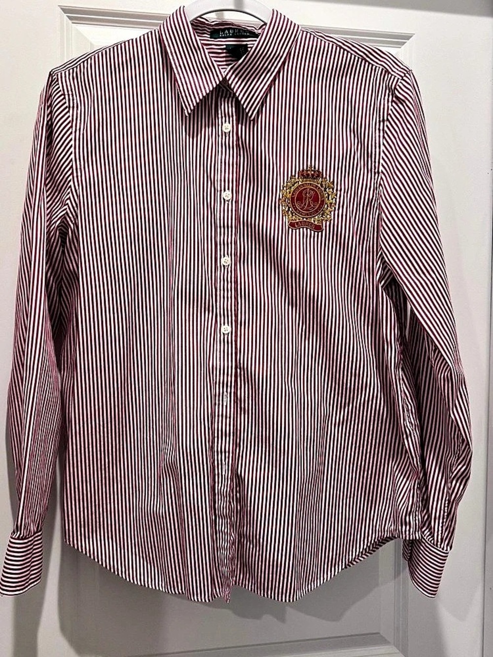 Lauren Ralph Lauren Striped Button Down in Red & White Large Like New